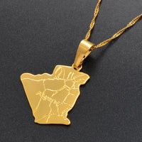 Anniyo Country Algeria Map Necklace Pendant Gold Color Trendy Jewelry Map of Algeria Necklaces #049302