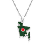 Anniyo 2.8CM Bangladesh Map Flag Pendant Necklaces for Women Girls Stainless Steel Bangladeshi Maps Chains Bengali #155221