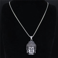 Bohemia Yoga Buddha Head Stainless Steel Necklace Women Silver Color Statement Necklaces Jewelry collares para mujer NZZ64S04