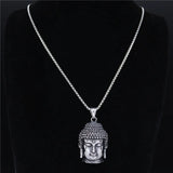 Bohemia Yoga Buddha Head Stainless Steel Necklace Women Silver Color Statement Necklaces Jewelry collares para mujer NZZ64S04