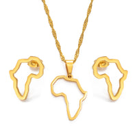Anniyo SMALL African Outline Map Necklaces Stud Earrings Sets Gold Color Stainless Steel Africa Map Jewelry Party Sets #152521