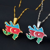 Anniyo Azerbaijan Map Flags Pendant Necklaces Azerbaycan Jewelry Stainless Steel #174821