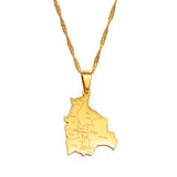 Anniyoc Bolivia Map Country Cities Name Pendant Necklaces for Women Gold Color Bolivians Maps Jewelry Patriotic  #174221