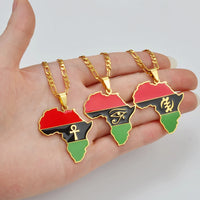 Anniyo Africa Map & Egypt Eye Ankh Gye Nyame Charm Pendant Necklace African Traditional Cultural Symbols Jewelry Unisex #252821