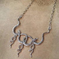 Goth Entwined Snakes Water Drop Crystal Necklace Gothic Punk Jewelry Statement Party Grunge Pendant Witcher Charm Fashion Gift