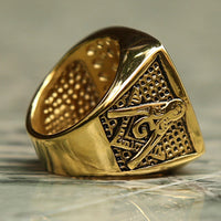 Vintage Heavy Stainless Steel All Seeing Eye Ring For Men Crystal Gold Color Mason Masonic Punk Male Ring Fashion Jewelry Gift