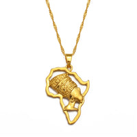 Anniyo Africa Map and Queen Head Pendant Necklace Women Traditional Cultural Ornaments Holiday Wedding Party Items @@128316