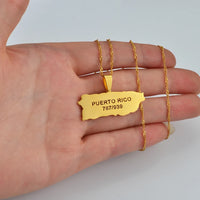 Anniyo Puerto Rico Map and Area Code Pendant Necklaces Gold Color PR Puerto Ricans Jewelry @238021