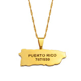 Anniyo Puerto Rico Map and Area Code Pendant Necklaces Gold Color PR Puerto Ricans Jewelry @238021