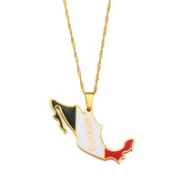 Anniyo Mexico Map Colored Flag Pendant Necklace for Women Girls Mexican Maps Jewelry #251521