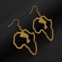Anniyo Gold Color Stainless Steel Egyptian Queen Nefertiti Earrings African Map Big Earrings Jewelry Africa Ethnic  #116821