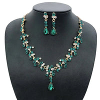 KMVEXO Crystal Bridal Wedding Jewelry Sets Women Gold Color Rhinestone Necklace Long Earrings Set Dress Accessories Bridesmaid