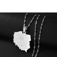 Anniyo 3.1CM Polska Map & City Name Pendant Necklaces for Women Girls Jewelry Maps of Poland Chains #244621