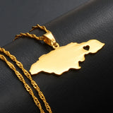 Anniyo Heart Jamaica Map Pendant Necklaces for Women Girls Gold Color Jewelry Jamaican Patriotic  @024621