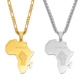 Anniyo 3.8CM African Map Fist Pendant Necklaces Silver Color/Gold Color Africa Maps Black Lives Matter Chains Jewelry #166021