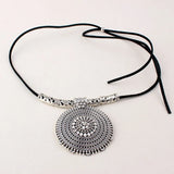 Long Ethnic Necklace with Circle Tribal Pendant Necklace for Women