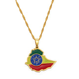 Anniye Ethiopian Map Flag Pendant Necklaces Gold Color/Silver Color Jewelry Africa Ethiopia National Flag Necklace Maps #148621