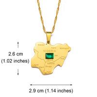 Anniyo Nigeria Map With Green Stone Pendant Necklaces Silver Color/Gold Color Nigerian Maps Jewelry Patriotic  @206921