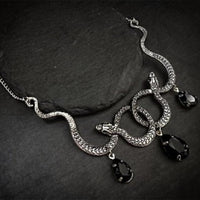 Goth Entwined Snakes Water Drop Crystal Necklace Gothic Punk Jewelry Statement Party Grunge Pendant Witcher Charm Fashion Gift