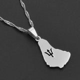 Anniyo 2.3CM Silver Color/Gold Color Map of the Barbados Island Pendant Necklaces Barbados Flag symbol and Maps Jewelry #122621