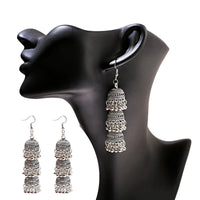 Retro Indian Bollywood Kundan Jhumka Jhumki Three-layer Drop Earrings For Women Boho Ethnic Gypsy Fashion Wedding Wear Jewelry