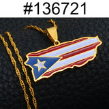 Anniyo Puerto Rico Map and Colored Flag Pendant Necklaces Gold Color PR Puerto Ricans Jewelry #136721