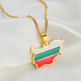 Anniyo The People's Republic of Bulgaria Map Flag Pendant Necklaces Bulgarian Jewelry #258521