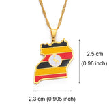 Anniyo Uganda Map & Flag Pendant Necklace Gold Color Jewelry Ugandan Maps for Women Men  #155121