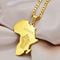 Anniyo 3.8CM African Map Fist Pendant Necklaces Silver Color/Gold Color Africa Maps Black Lives Matter Chains Jewelry #166021