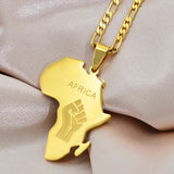Anniyo 3.8CM African Map Fist Pendant Necklaces Silver Color/Gold Color Africa Maps Black Lives Matter Chains Jewelry #166021