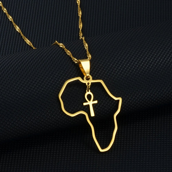 Anniyo Egyptian Cross Ankh Symbol Pendant Necklaces Women Girls Africa Map Jewelry Egypt Hieroglyphs Nile Key @177721