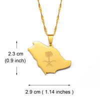 Anniyo Saudi Arabia Map and Emblem Symbol Crossed Sword Pendant Necklace Saudi Jewelry #213521