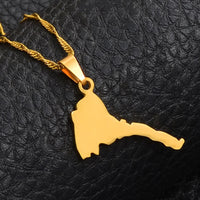 Anniyo 2.8CM Small Eritrea Map Pendant and Necklaces for Women Girl,Gold Silver Color Map of Eritrea Kids Chain Jewelry #006421B