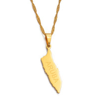 Anniyo Aruba Map Pendant Necklace Thin Chain Gold Color Curacao Jewelry for Caribbean Sea Regional islands #011921