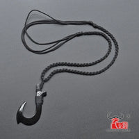 1PC Hawaii Surfer Jewelry Handmade Carved buffalo horn  Fish Hook Pendant New Zealand Maori Tribal Choker WoMen's Men's Necklace