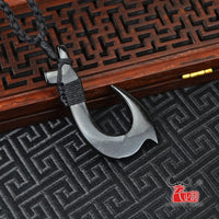 1PC Hawaii Surfer Jewelry Handmade Carved buffalo horn  Fish Hook Pendant New Zealand Maori Tribal Choker WoMen's Men's Necklace