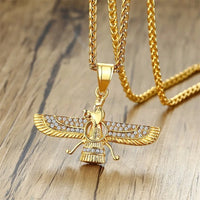 Ahura Mazda Zoroastrian Farvahar Wing Necklace Pendant Stainless Steel Medyan religi Achaemenian Men Jewelry
