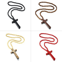 Vnox 36" Long Rosary Necklace Large Wood Jesus Christ Cross Pendant With Wooden Beads Sweater Chain Male Collier Statement Jewel