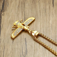 Ahura Mazda Zoroastrian Farvahar Wing Necklace Pendant Stainless Steel Medyan religi Achaemenian Men Jewelry