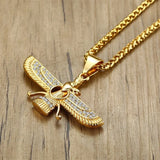 Ahura Mazda Zoroastrian Farvahar Wing Necklace Pendant Stainless Steel Medyan religi Achaemenian Men Jewelry