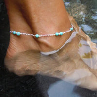 L154 Fashion Bijoux Girl Unique Nice Beads Chain Charm Blue Green Stone Anklet Bracelet Foot Men Women Wedding Jewelry