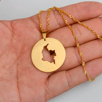 Anniyo 3CM Round Map of Colombia Pendant and Necklaces for Women Colombian Jewelry @015921