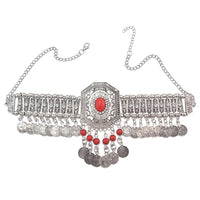 Gypsy Boho Coins Tassel Necklace Red Stone Turquoise Bead Crystal  Flower Collares Chokers India Afghan Female Statement Jewelry