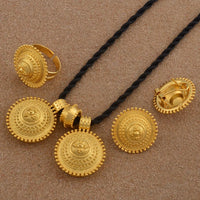 Anniyo Ethiopian set Jewelry Pendant Rope Earring Ring Gold Color Eritrea Africa Wedding Engagement sets Habesha  #217106