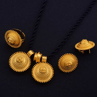 Anniyo Ethiopian set Jewelry Pendant Rope Earring Ring Gold Color Eritrea Africa Wedding Engagement sets Habesha  #217106