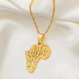 Anniyo New Design Africa Map Pendant Necklaces African Roots Tree Necklace Jewelry Gold Color Stainless Steel @111621