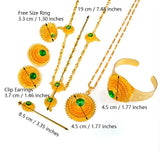 Anniyo Ethiopian Jewelry set Gold Color Green Stone With Hair Piece Hair Pin Women Fashion Eritrea Habesha African #002117