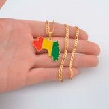 Anniyo Guinea Map & Flag Pendant Necklaces for Women/Men Gold Color Jewelry Map Of Guinea Necklaces Guinee #116706
