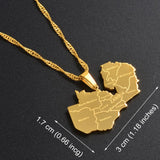 Anniyo Map of Zambia With City Pendant Necklaces for Women Girls Stainless Steel Zambian Maps Chains Gold Color Model #071221