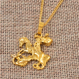 Anniyo Snt George Dragon Pendant Chain for Women Girls Saint-George Slaying the Dragon Jewelry #106306